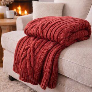 Charter Club Sweater-Knit Throw Blanket 50” x 60” | Bright Rhubarb | NWT